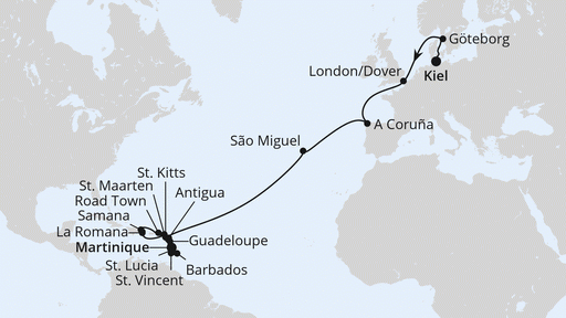 AIDAluna von Kiel nach Martinique